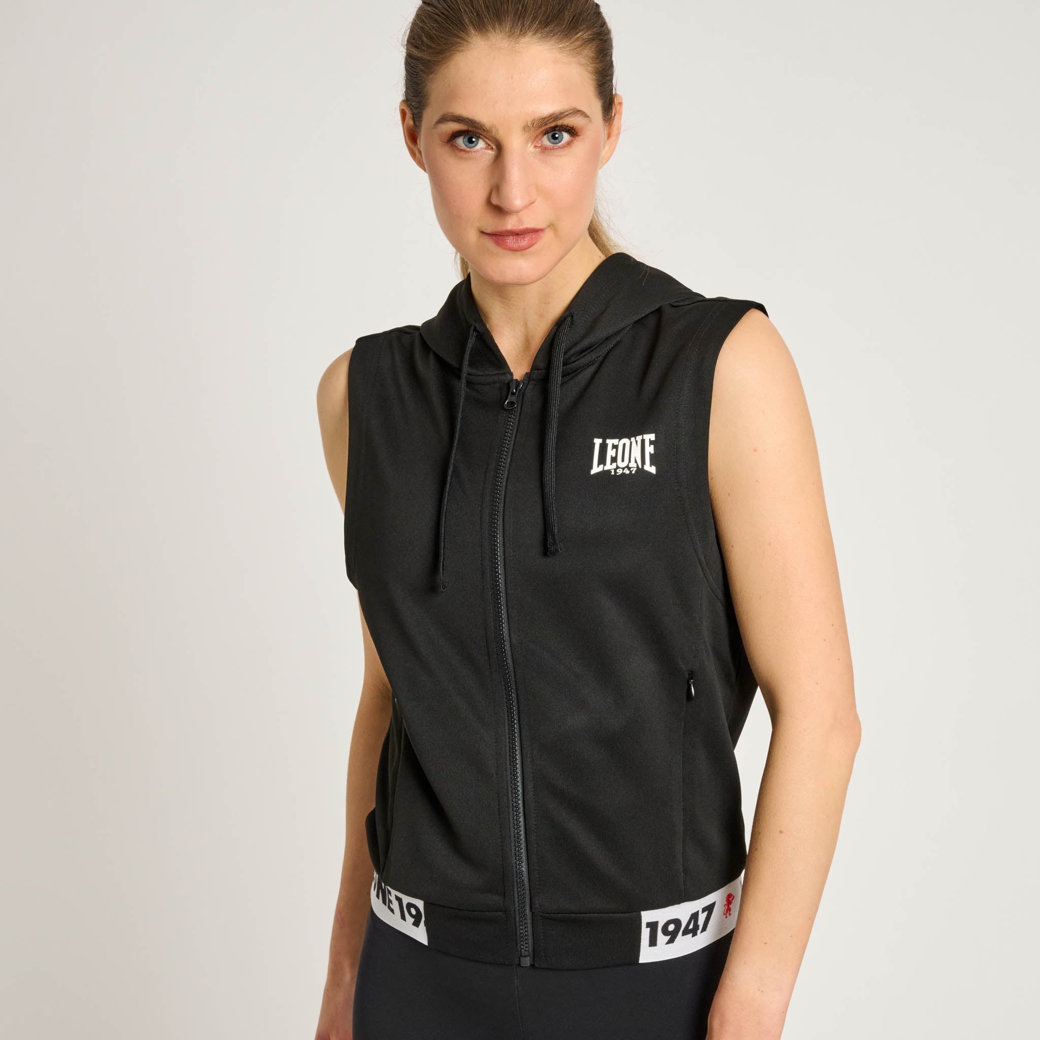 LIGHTWEIGHT STRIPE 47 HOODED SLEEVELESS SWEATSHIRT