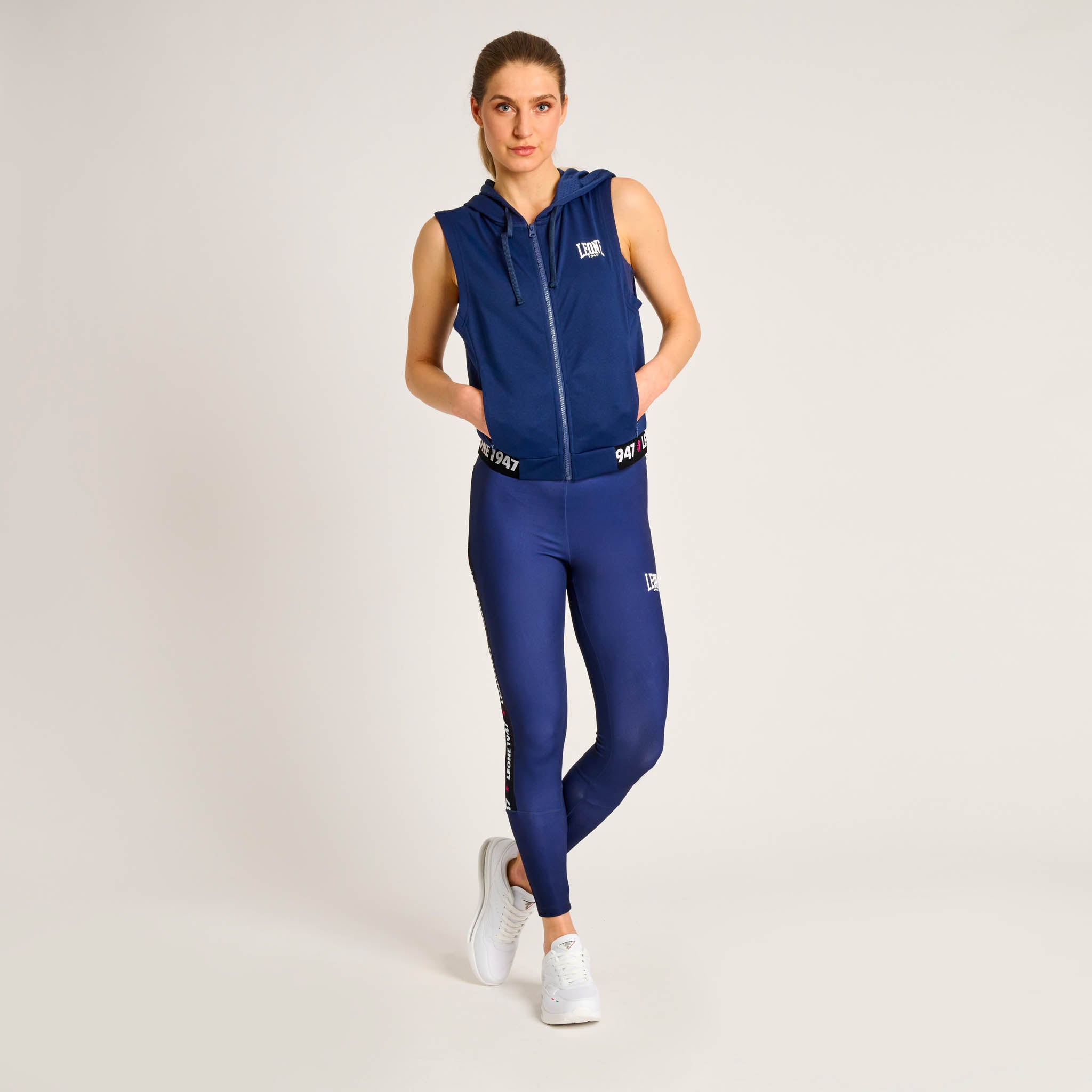 LIGHTWEIGHT STRIPE 47 HOODED SLEEVELESS SWEATSHIRT